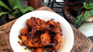 This chicken recipe is a traditional chicken recipe from mangalore. Here, the spices are roasted and then grinded into a fine paste, which then finally gets coated around the chicken pieces.