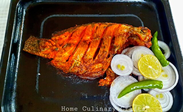 Grilled fish tastes excellent. In grilling the food to be prepared is placed on a grill (barbecue grill) and is cooked by radiating heat.