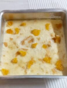 Pineapple bread pudding is a dessert which is mainly made of bread slices, pineapple jam and milk. In this pudding, bread slices are simply soaked in the milk with other ingredients and is then steamed or baked.